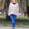 MY Smaibulun | Pink V Neck Heart Perforation Tie-Dye Sweater New In Clothing
