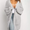 MY New In Clothing Smaibulun | Knit Pocket Open-Front Longline Cardigan - Grey