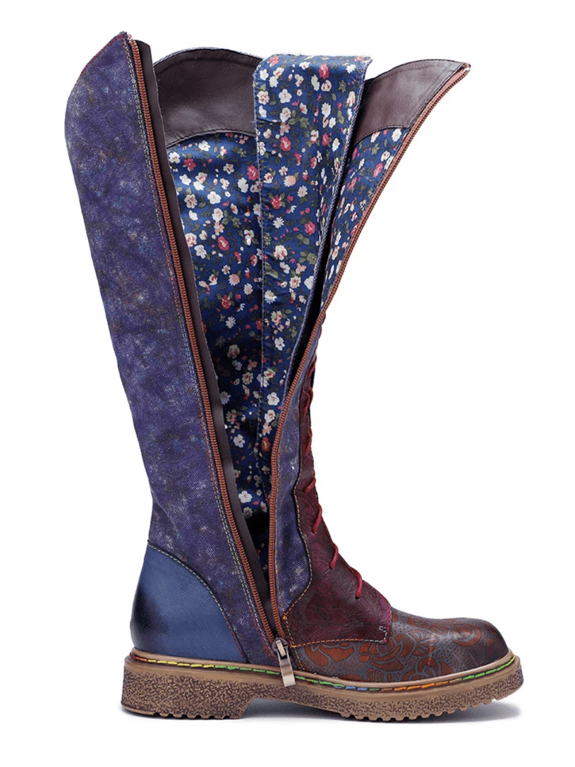 Soffia | Genuine Leather Galaxy Purple Printed Tie-Accent Boho High Knee Boots NEW ARRIVALS 7 Soffia | Genuine Leather Galaxy Purple Printed Tie-Accent Boho High Knee Boots NEW ARRIVALS