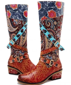 Soffia | Brown Floral Tie-Accent Leather Vintage Knee High Boots 15 Soffia | Brown Floral Tie-Accent Leather Vintage Knee High Boots