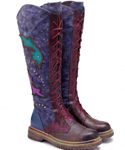 Soffia | Genuine Leather Galaxy Purple Printed Tie-Accent Boho High Knee Boots NEW ARRIVALS 13 Soffia | Genuine Leather Galaxy Purple Printed Tie-Accent Boho High Knee Boots NEW ARRIVALS