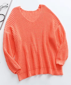 MY New In Clothing Smaibulun | Batwing Sleeve Low V-Neck Sweater - Orange