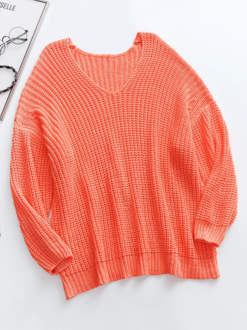 MY New In Clothing Smaibulun | Batwing Sleeve Low V-Neck Sweater - Orange 1 MY New In Clothing Smaibulun | Batwing Sleeve Low V-Neck Sweater - Orange