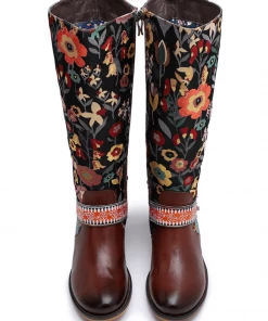 NEW ARRIVALS Soffia Genuine Leather Brown & Multicolor Floral Tie-Accent Knee Long Boots 19 NEW ARRIVALS Soffia Genuine Leather Brown & Multicolor Floral Tie-Accent Knee Long Boots
