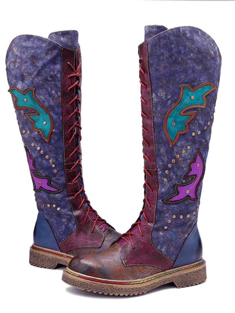Soffia | Genuine Leather Galaxy Purple Printed Tie-Accent Boho High Knee Boots NEW ARRIVALS 10 Soffia | Genuine Leather Galaxy Purple Printed Tie-Accent Boho High Knee Boots NEW ARRIVALS