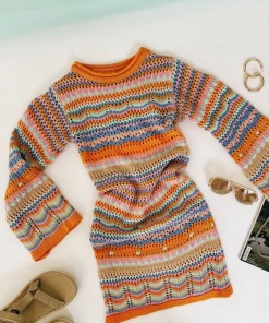 MY Smaibulun | Zig Zag Crochet Knit Dress - Orange