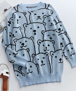 MY Smaibulun Doll | Blue Smiley Polar Bear Knit Sweater Dress