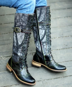 Soffia | Genuine Leather Black Forest Tie-Accent Boho High Boots Knee Boots 17 Soffia | Genuine Leather Black Forest Tie-Accent Boho High Boots Knee Boots