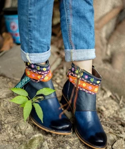 Soffia | Genuine Leather Woven Multi-Strap Flat Ankle Boots Shoes