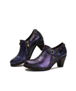 RXD SOFFIA | Metallic Violet Floral Embossed Leather Bootie NEW ARRIVALS