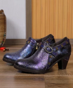 RXD SOFFIA | Metallic Violet Floral Embossed Leather Bootie NEW ARRIVALS