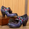 RXD SOFFIA | MILAS Side Flower Appliqued Violet Leather Mary Jane