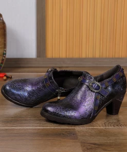 RXD SOFFIA | Metallic Violet Floral Embossed Leather Bootie NEW ARRIVALS