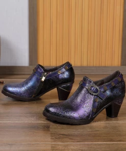 RXD SOFFIA | Metallic Violet Floral Embossed Leather Bootie NEW ARRIVALS
