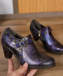 RXD SOFFIA | Metallic Violet Floral Embossed Leather Bootie NEW ARRIVALS
