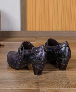 RXD SOFFIA | Metallic Violet Floral Embossed Leather Bootie NEW ARRIVALS
