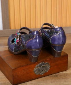 RXD SOFFIA | MILAS Side Flower Appliqued Violet Leather Mary Jane