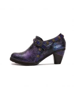 RXD SOFFIA | Metallic Violet Floral Embossed Leather Bootie NEW ARRIVALS
