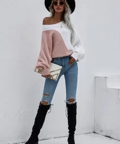 MY New In Clothing Smaibulun | GRANIA Batwing Sleeve Block Color Knit Sweater