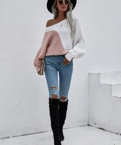 MY New In Clothing Smaibulun | GRANIA Batwing Sleeve Block Color Knit Sweater