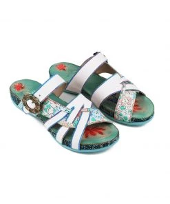 RXD New In Shoes SOFFIA | Genuine Leatherf Floral Cross Over Fish Scales Embossed Sandals