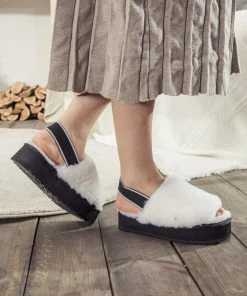 XH SMAIBULUN UGG™ | Soft Woolen Fluffy Disco Platform Sandals Slippers - White