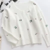 MY New In Clothing Smaibulun | White Low V-neck Daisy Embroidered Knit Sweater