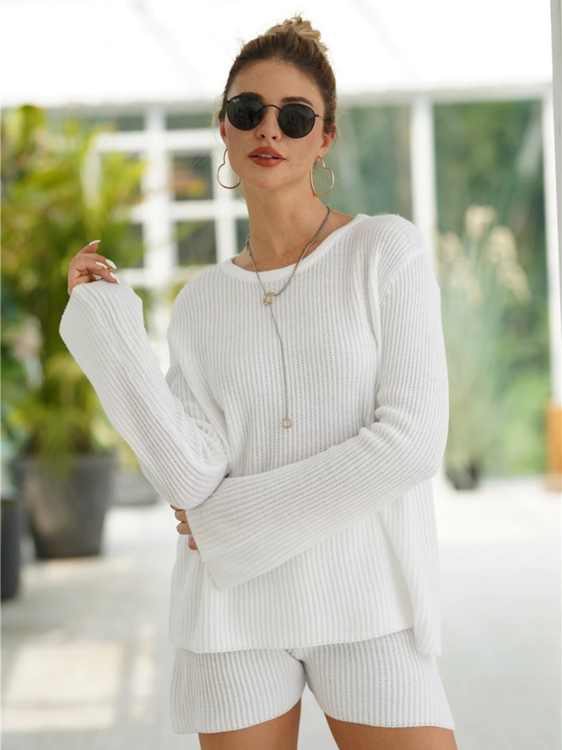 MY Smaibulun | MARGO Lace-Up Back Top & Shorts Knit Set - White New In Clothing 1 MY Smaibulun | MARGO Lace-Up Back Top & Shorts Knit Set - White New In Clothing