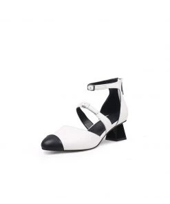 Jady Rose JadyRose | Genuine Leather Block Color Equilateral Trapezoid Heeled Sandal - Cream NEW ARRIVALS