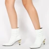Jady Rose New In Shoes JadyRose | Slouchy Gold Kettle Heeled White Ankle Boot