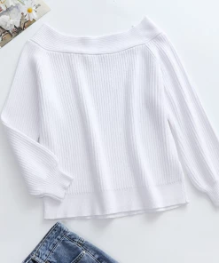 MY Smaibulun | White Bell-Sleeve Off-Shoulder Knit Sweater New In Clothing