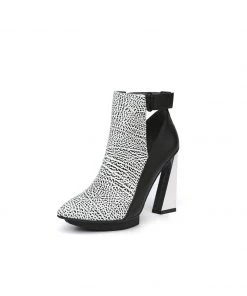 Jady Rose JadyRose | Triangled Silver High Heel Cut Out White Leather Platform Ankle Boots