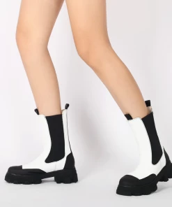 Jady Rose JadyRose | Block Heel Mid-Length White Chelsea Leather Boot