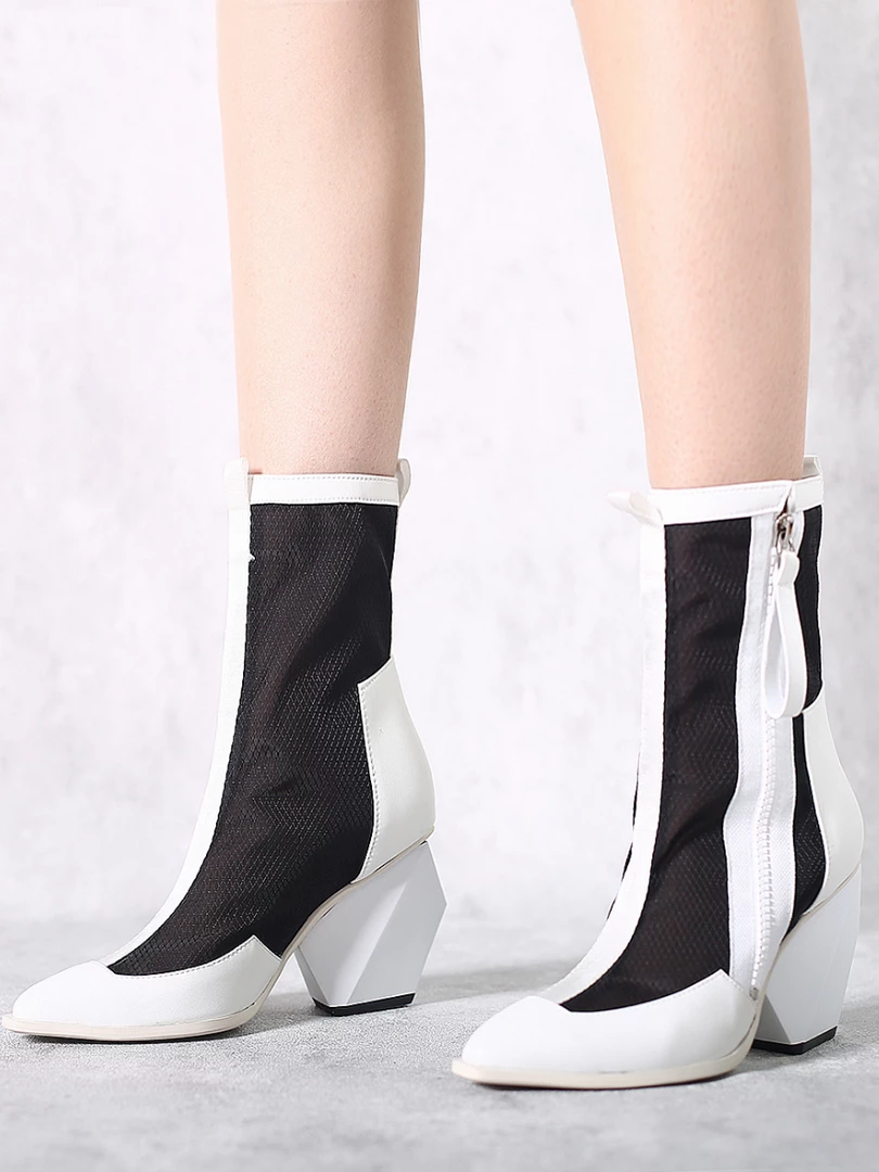 Jady Rose NEW ARRIVALS JadyRose | Geometry Block Heel Summer Boots - White 1 Jady Rose NEW ARRIVALS JadyRose | Geometry Block Heel Summer Boots - White