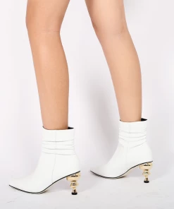 Jady Rose New In Shoes JadyRose | Slouchy Gold Kettle Heeled White Ankle Boot