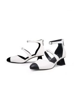 Jady Rose JadyRose | Genuine Leather Block Color Equilateral Trapezoid Heeled Sandal - Cream NEW ARRIVALS