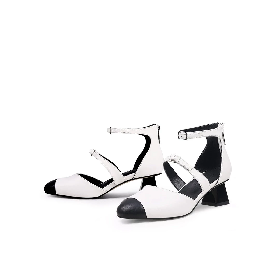 Jady Rose JadyRose | Genuine Leather Block Color Equilateral Trapezoid Heeled Sandal - Cream NEW ARRIVALS 2 Jady Rose JadyRose | Genuine Leather Block Color Equilateral Trapezoid Heeled Sandal - Cream NEW ARRIVALS