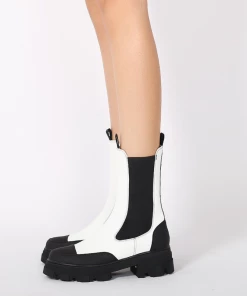 Jady Rose JadyRose | Block Heel Mid-Length White Chelsea Leather Boot