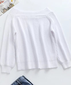 MY Smaibulun | White Bell-Sleeve Off-Shoulder Knit Sweater New In Clothing