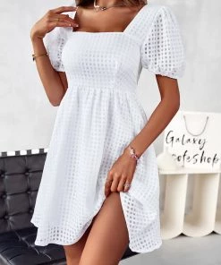 DY NEW ARRIVALS NOTEPAD SQUARE COLLAR MINI DRESS - WHITE