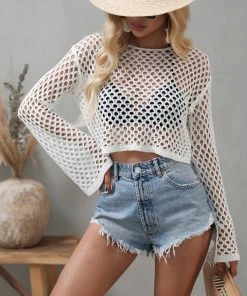 MY AIDA CROCHET KNIT TOP - WHITE