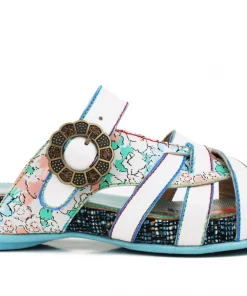 RXD New In Shoes SOFFIA | Genuine Leatherf Floral Cross Over Fish Scales Embossed Sandals