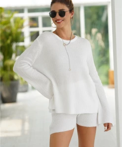 MY Smaibulun | MARGO Lace-Up Back Top & Shorts Knit Set - White New In Clothing 8 MY Smaibulun | MARGO Lace-Up Back Top & Shorts Knit Set - White New In Clothing
