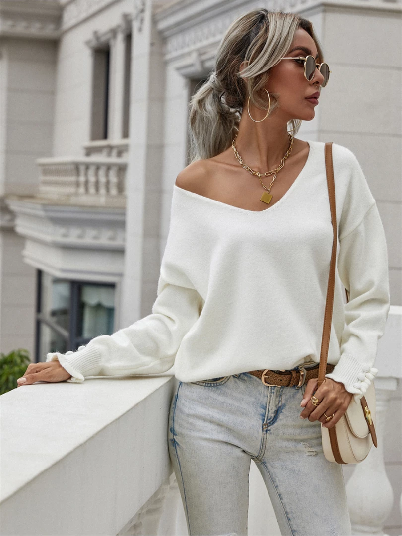 MY Smaibulun | DARIUS Drop Shoulder V-neck Knit Top - White 3 MY Smaibulun | DARIUS Drop Shoulder V-neck Knit Top - White