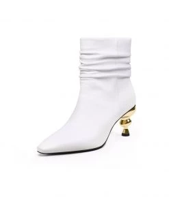 Jady Rose New In Shoes JadyRose | Slouchy Gold Kettle Heeled White Ankle Boot 10 Jady Rose New In Shoes JadyRose | Slouchy Gold Kettle Heeled White Ankle Boot