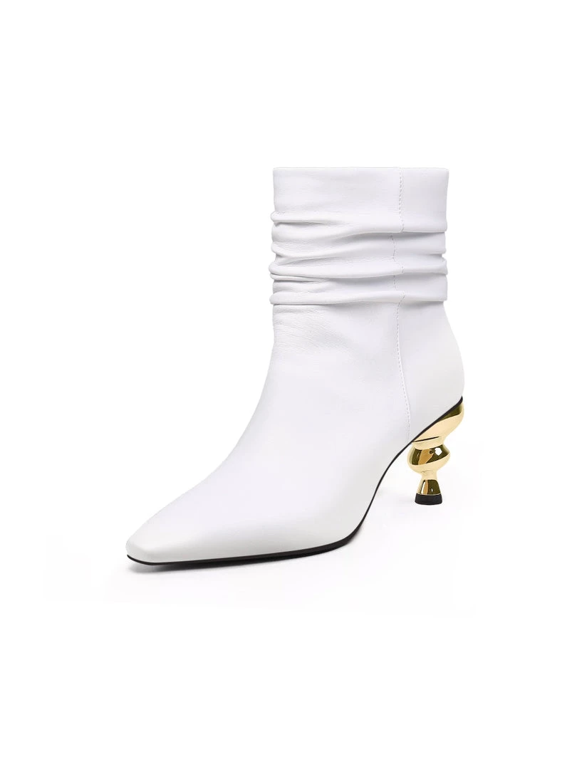Jady Rose New In Shoes JadyRose | Slouchy Gold Kettle Heeled White Ankle Boot 3 Jady Rose New In Shoes JadyRose | Slouchy Gold Kettle Heeled White Ankle Boot