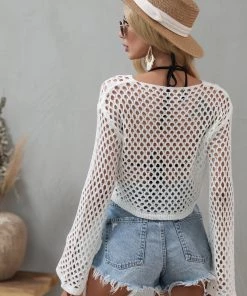 MY AIDA CROCHET KNIT TOP - WHITE
