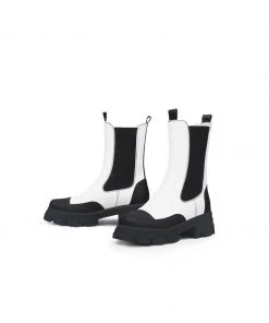 Jady Rose JadyRose | Block Heel Mid-Length White Chelsea Leather Boot