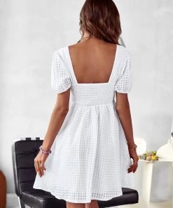 DY NEW ARRIVALS NOTEPAD SQUARE COLLAR MINI DRESS - WHITE