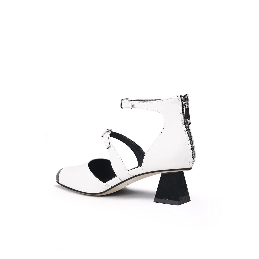 Jady Rose JadyRose | Genuine Leather Block Color Equilateral Trapezoid Heeled Sandal - Cream NEW ARRIVALS 4 Jady Rose JadyRose | Genuine Leather Block Color Equilateral Trapezoid Heeled Sandal - Cream NEW ARRIVALS